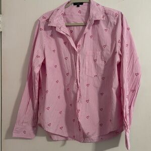 Velvet Heart Pink Striped Heart-Print Button Down Shirt - Pink Hearts